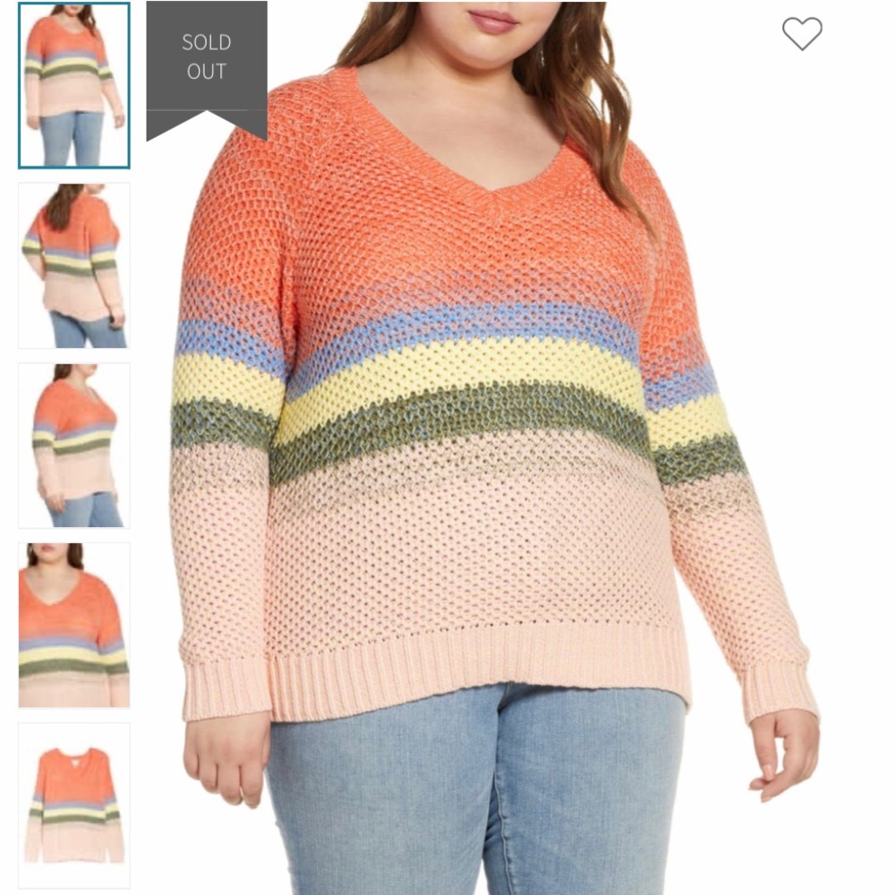 Caslon Ombré Stripe V-Neck Open Knit Sweater NWT (SWD)